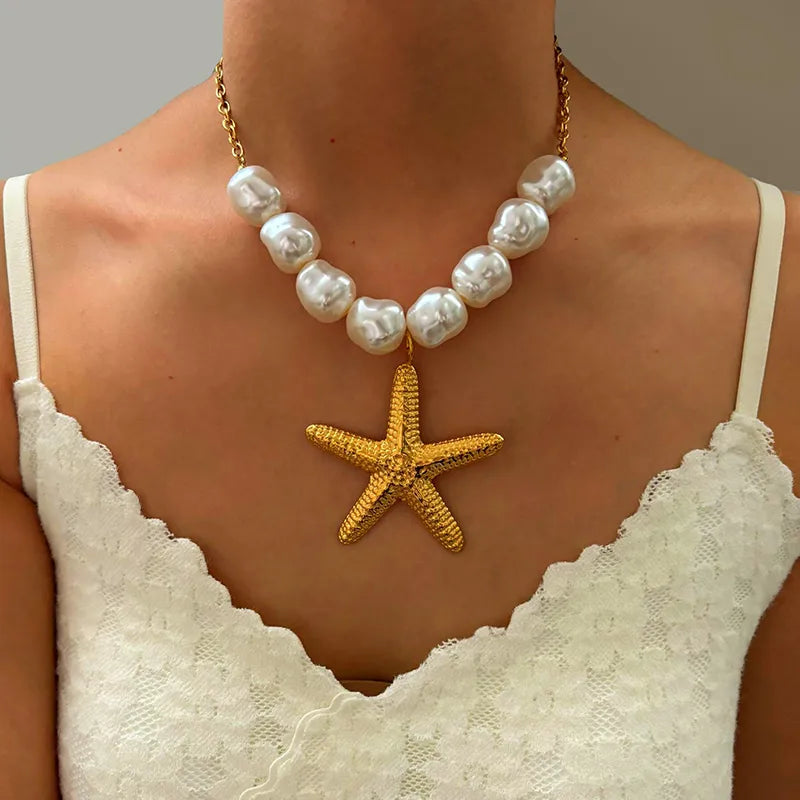 BIG SIZE STARFISH/LOTUS LEAF NECKLACE