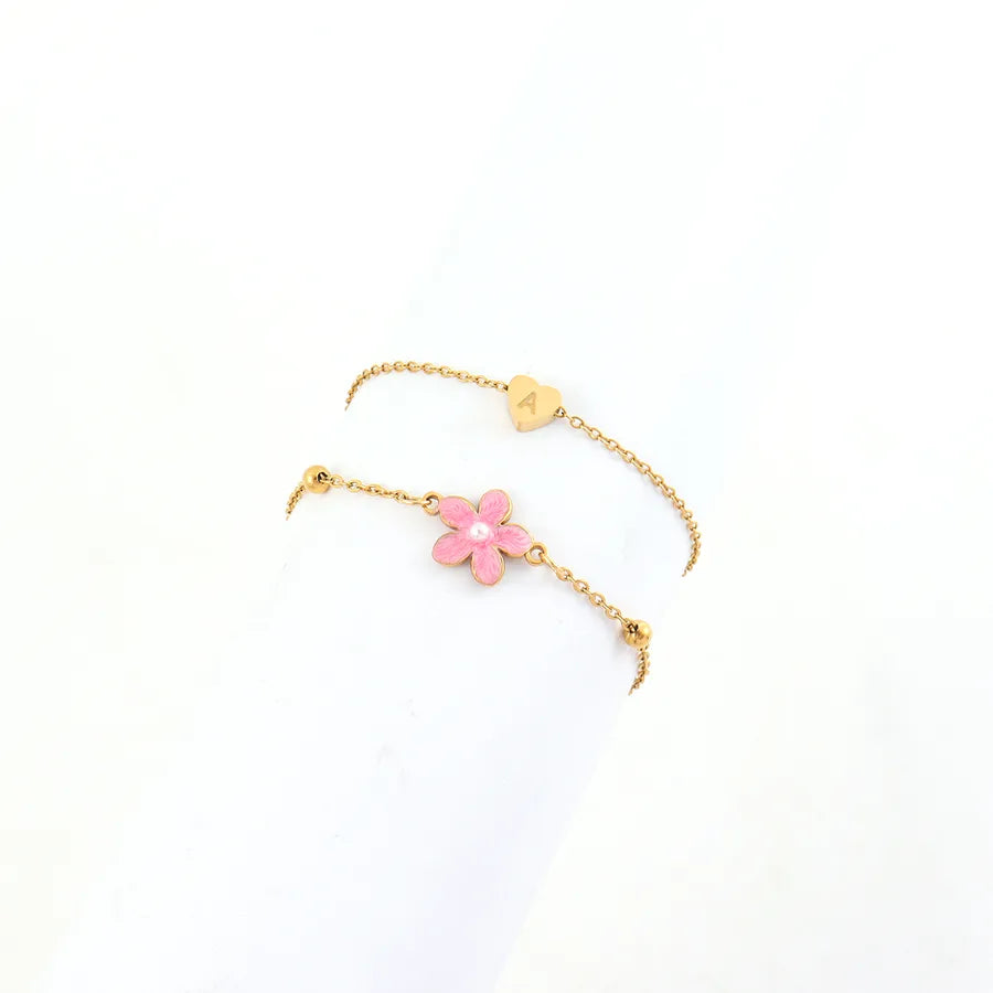 PERSONALIZED LETTER + PINK FLOWER ANKLET