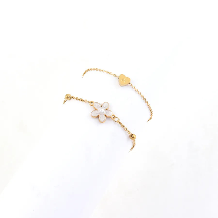 PERSONALIZED LETTER & WHITE FLOWER ANKLET