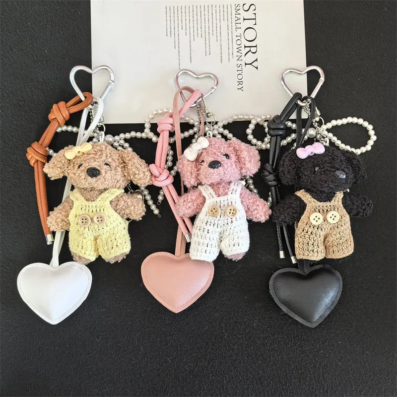 1 Piece Cartoon Cute Bear Heart Shape Pu Leather Plush Bag Pendant Keychain