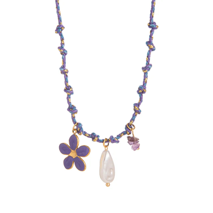 Flower Purple Rope Necklace